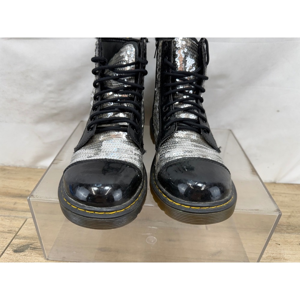 Dr. Martens 1460 Pooch Sequin Silver Black Lace Up Boots Womens 6 5182 - Picture 9 of 9
